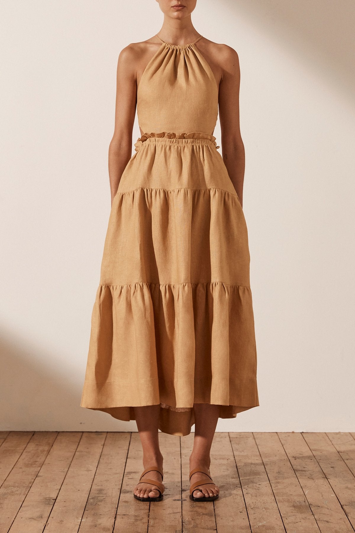 Aria Linen Backless Midi Dress | Ginger ...